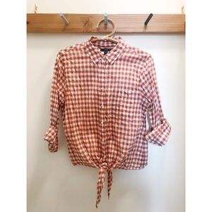 Jcrew rust gingham tie waist button down shirt, 12
